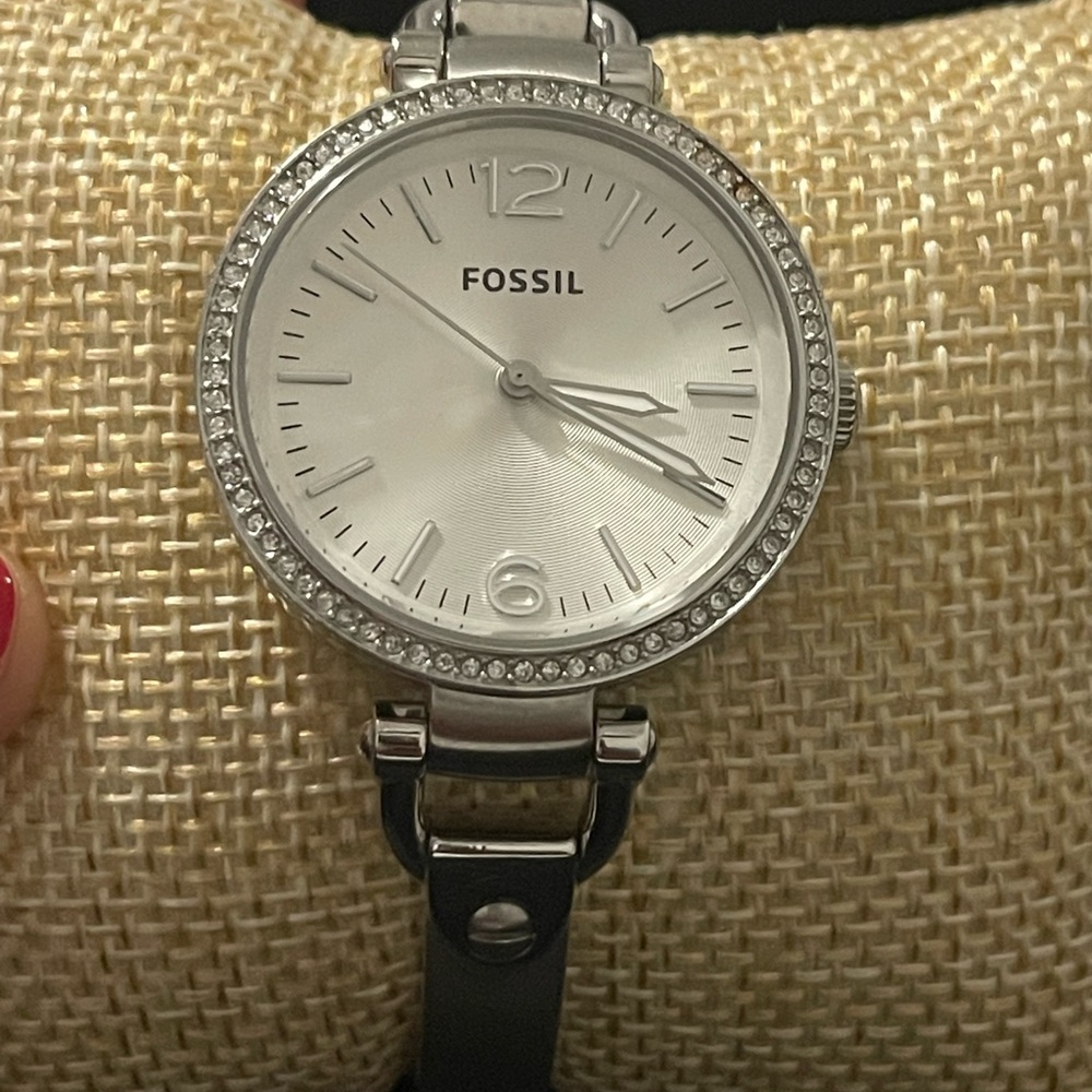 Fossil Silver Crystal-Embellished Watch small wrist